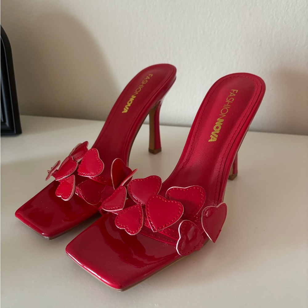 Fashion Nova Vibrant Red Heart-Adorned Heels